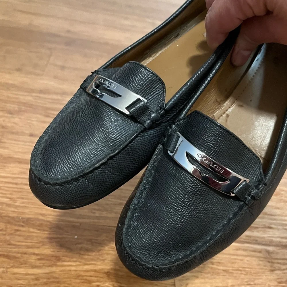 Coach Olympia Cross Grain Leather Black Slip-On Driving Loafers Shoes. Size 10